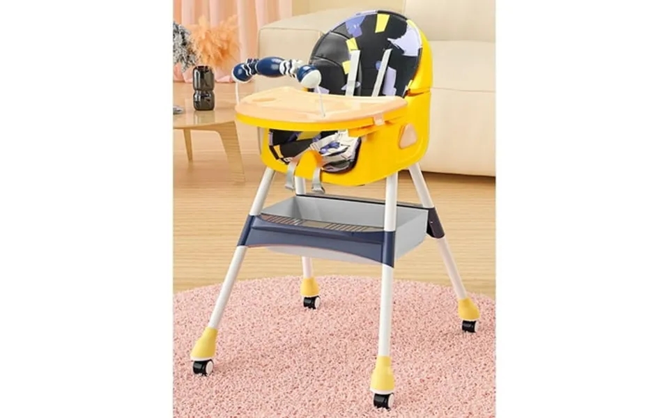 Yvagay 5-in-1 Baby High Chair With Pu Leather Seat Removable Double Trays Locking Wheels Height Adjustable & Foldable Fe