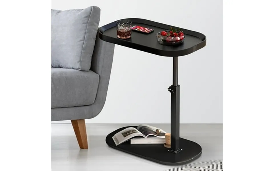 Yyw Adjustable-height End Table C Shaped Side Table With 360 Swivel Tabletop For Home Office Black