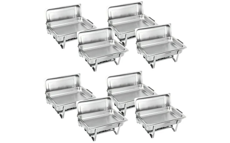Zensports 8 Pack 8qt Chafing Dish Full Size Buffet Set Stainless Steel Food Warmer W Water Pan Silver