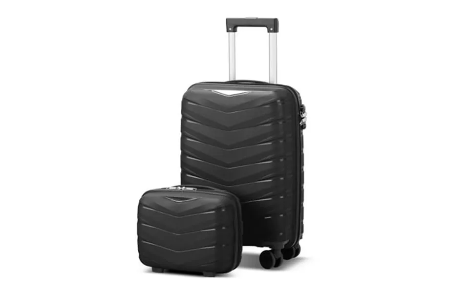 Zimtown 2 Piece Carry-on Luggage Set Pp Hard Shell Suitcase 14 20 Luggage Sets Double Wheels With Tsa Lock Black