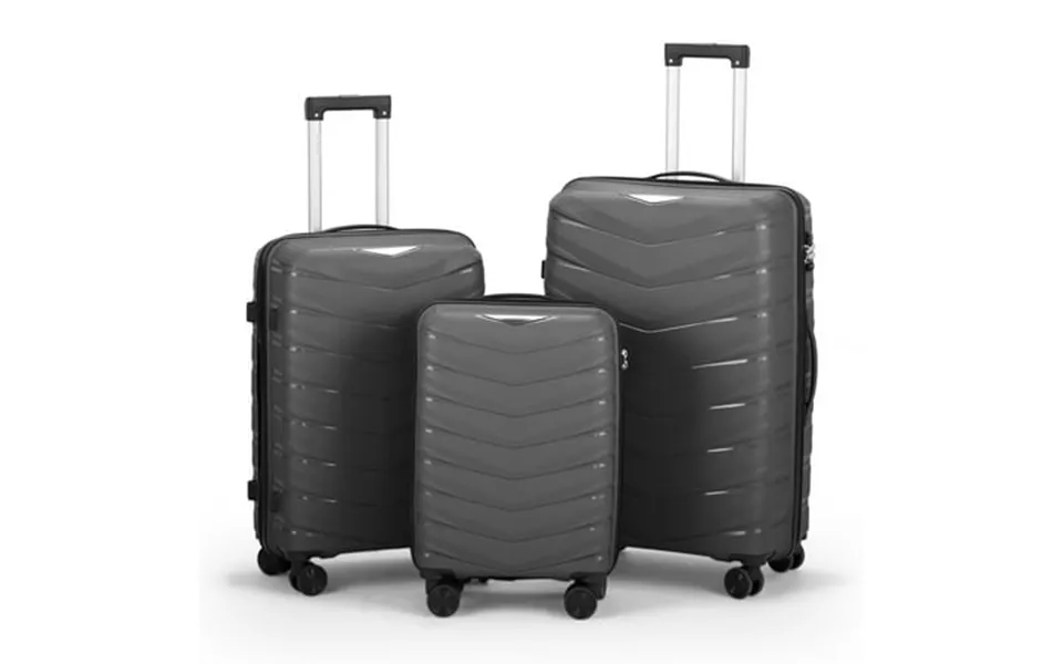Zimtown 3 Piece Suitcases Pp Hard Shell Suitcase 20 24 28 Luggage Sets Double Wheels With Tsa Lock Dark Gray