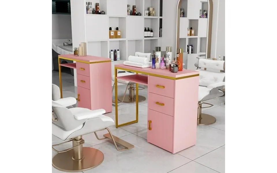 Zimtown 30.7 H Sturdy Manicure Desk Makeup Nail Computer Table With Chipboard Top Iron Frame Pink