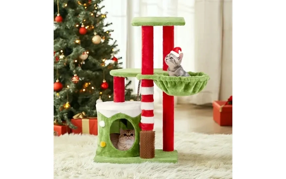 Zimtown 31.5in Christmas Cat Tree Holiday Themed Cat House With Festive Decor For Indoor Cats