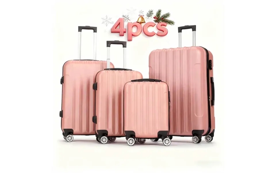 Zimtown 4 Piece Luggage Set Abs Hard Shell Suitcase Luggage Sets Double Wheels With Tsa Lock Rose Gold