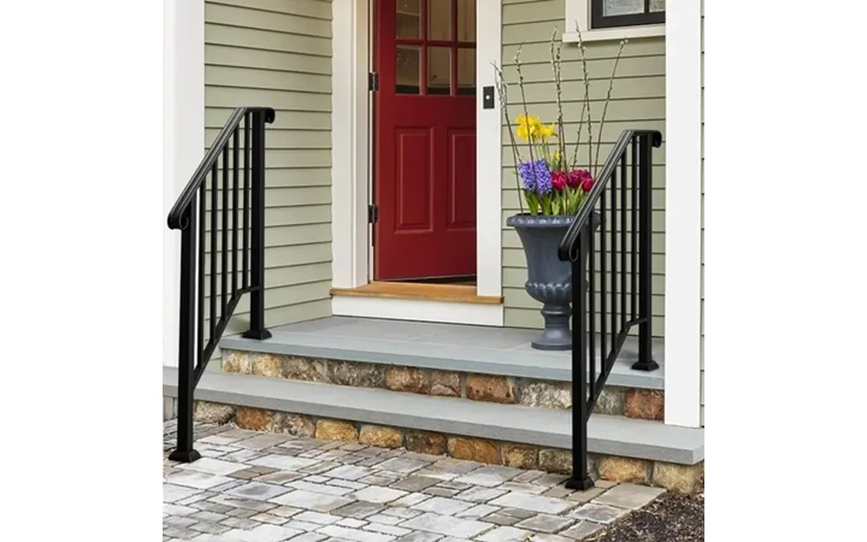 Zimtown Handrail For Stairs Fits 2 Or 3 Steps Outdoor Stair Railing Picket Black Wrought Iron Handrail