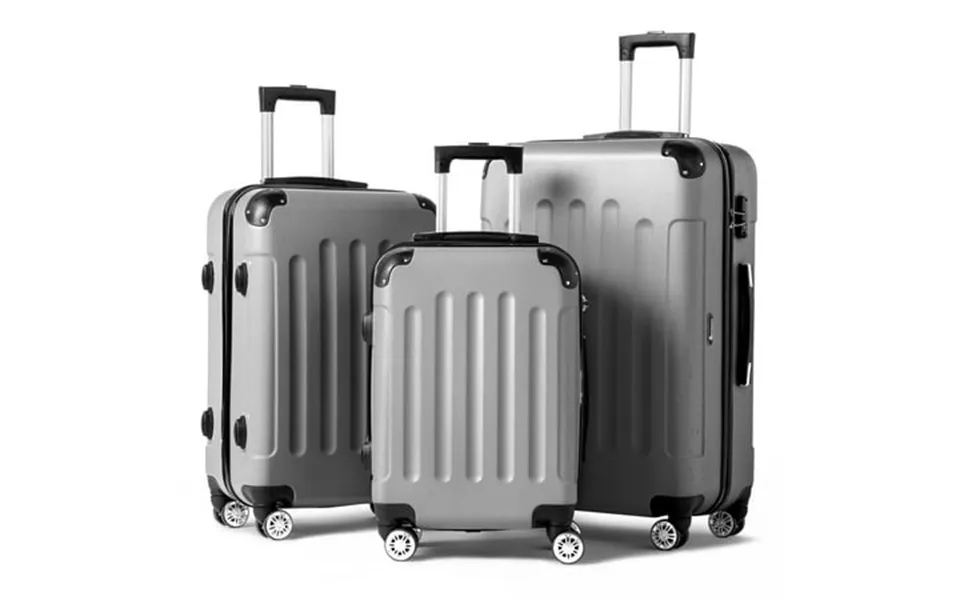 Zimtown Hardside Lightweight Spinner Gray 3 Piece Luggage Set With Tsa Lock