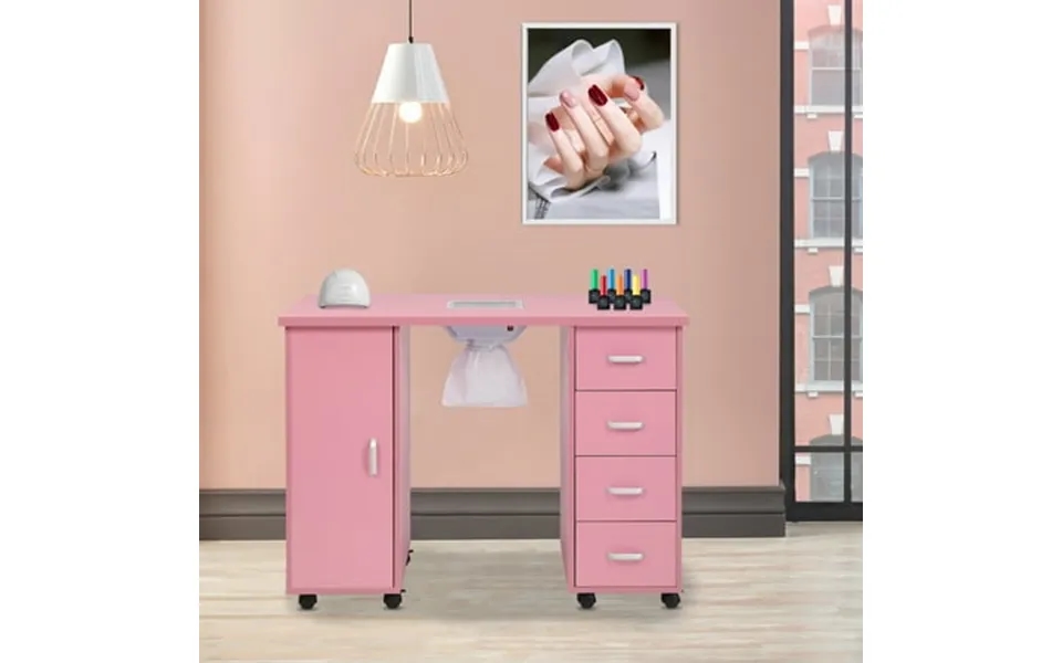 Zimtown Manicure Nail Desk Salon Spa Nail Table Station W Cabinet Pink