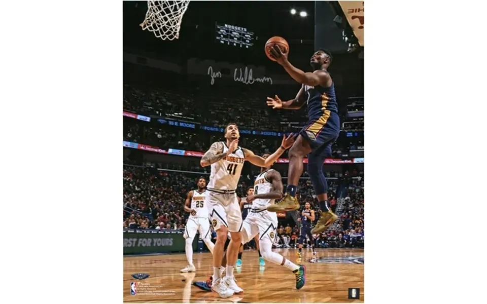 Zion Williamson New Orleans Pelicans Autographed 16 X 20 Navy Jersey Layup Vertical Photograph - Fanatics Authentic Cert