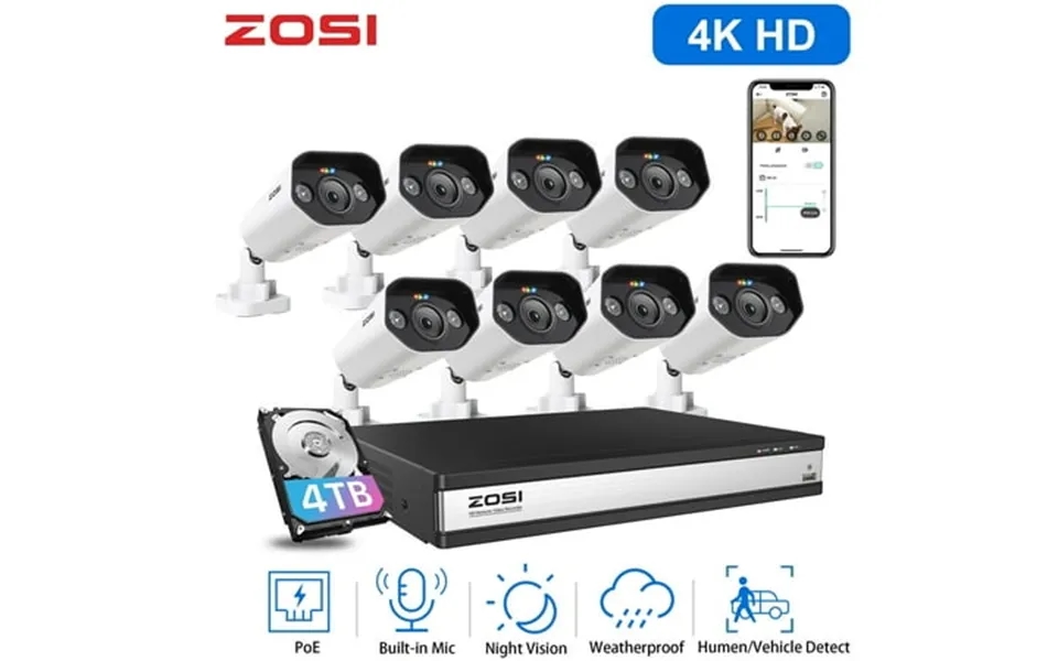 Zosi 16ch 4k Home Security Camera System 8pcs Wired 8mp Outdoor Poe Ip Cameras With Ai Person Vehicle Detection 4k 16ch