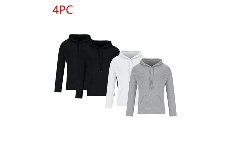 Zynviq Men Hoodies Trendy 4pc Casual Solid Color Lightweight Pocket Pullover Hoodie Men Winter Warm Shirts L