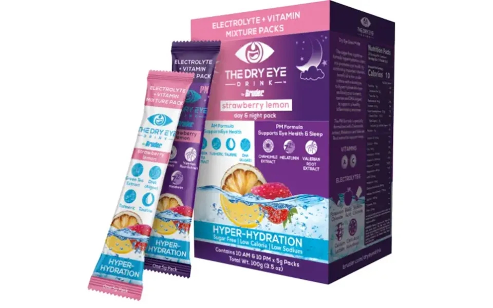 Dry Eye Drink Hydration Supplement - Am Pm Strawberry Lemon Box Of 10 Am 10pm