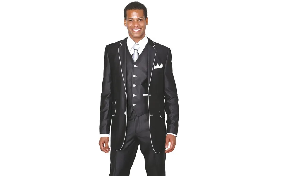 Mens 2 Button Vested Trim Tuxedo In Black