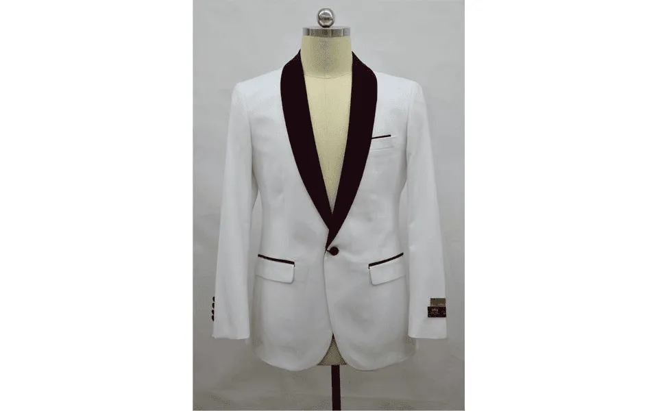 Mens Dinner Jacket Mens Blazer White 1 Buttons Jacket - Burgundy Tuxedo Dinner Jacket And Blazer Two Toned