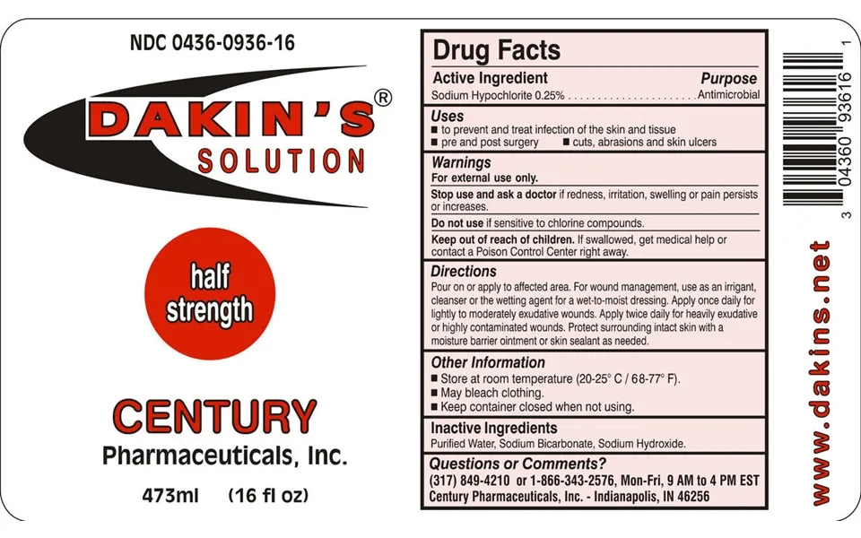 Dakin's Solution Half Strength 0.25% 16oz Bottle