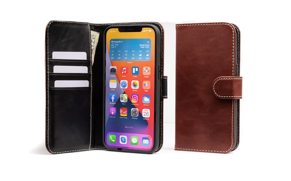 Modern Pocket Book Wallet Case For Iphone 13 Pro Max - Mahogany