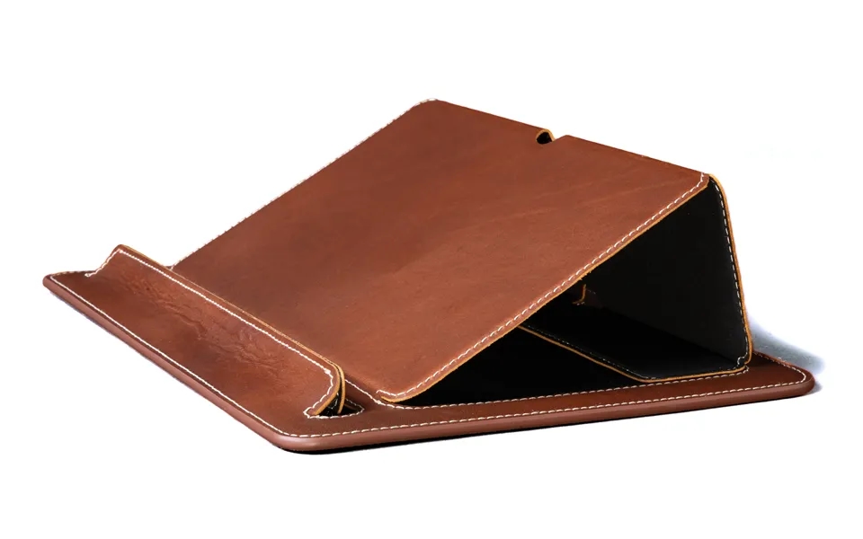 Travel And Desk Leather Laptop Stand - Light Mahogany