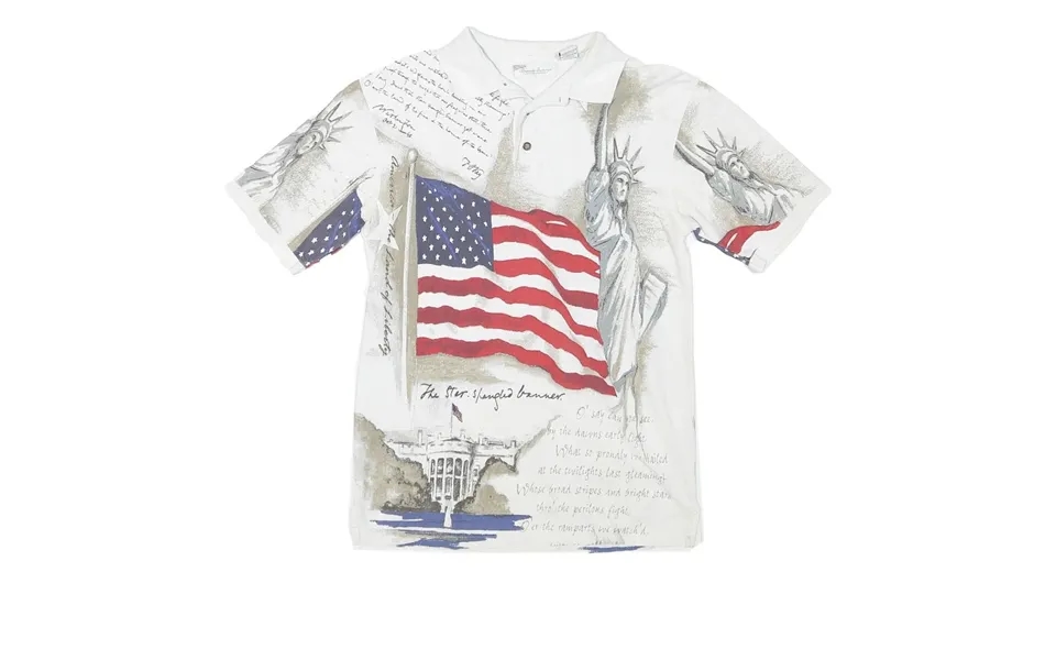 American Sunrise Mens White Short Sleeve Liberty Print Polo Shirt S Cotton Blend