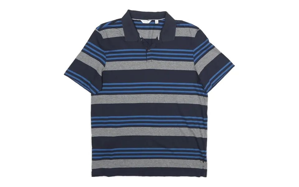Calvin Klein Mens Navy Blue & Grey Striped Short Sleeve Polo Shirt M Cotton