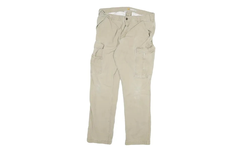 Carhartt Mens Jeans Beige Relaxed Straight Cotton Blend W32 L29 Cargo Pocket