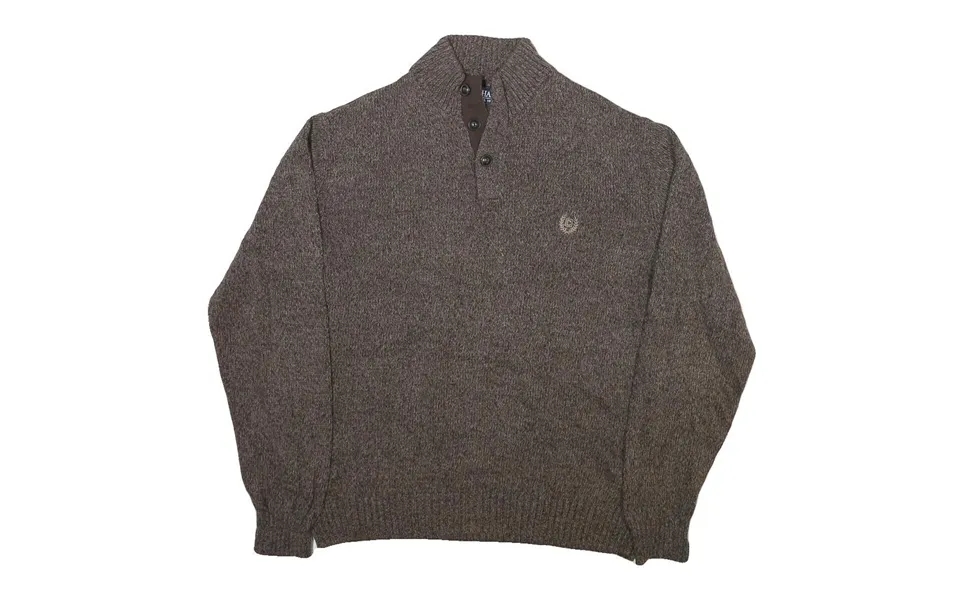 Chaps Mens Brown Button Up Plain V-neck Basic Knit L Cotton Blend Jumper