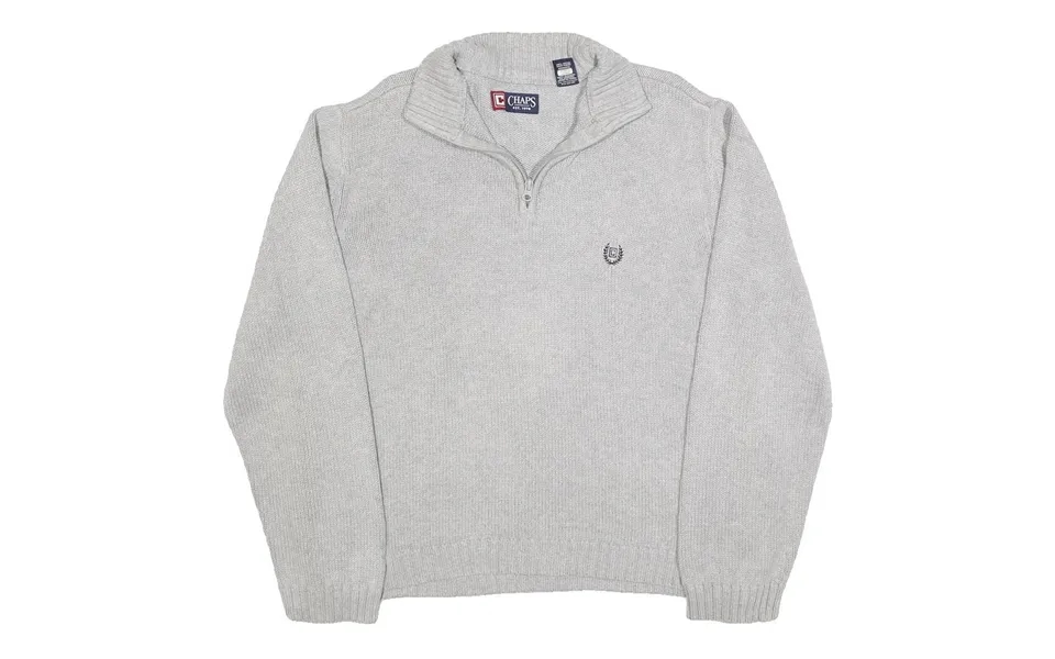 Chaps Mens Grey Cotton Patterned Jumper Half Zip Crew Neck Regular L