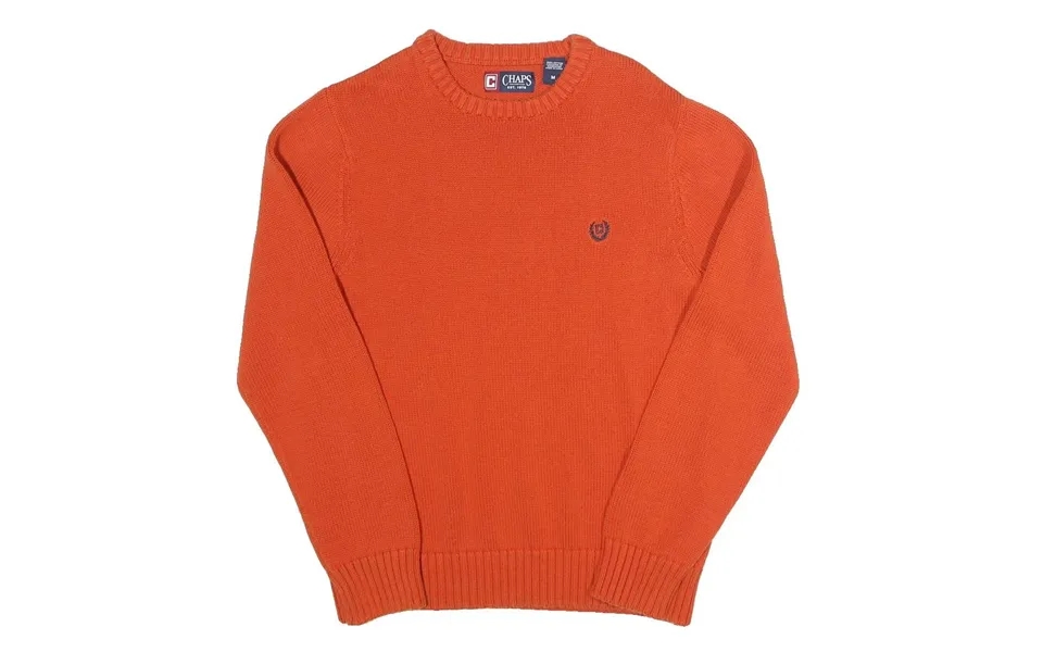 Chaps Mens Orange Plain Cotton Jumper Crew Neck Regular Fit M Casual Knitwear