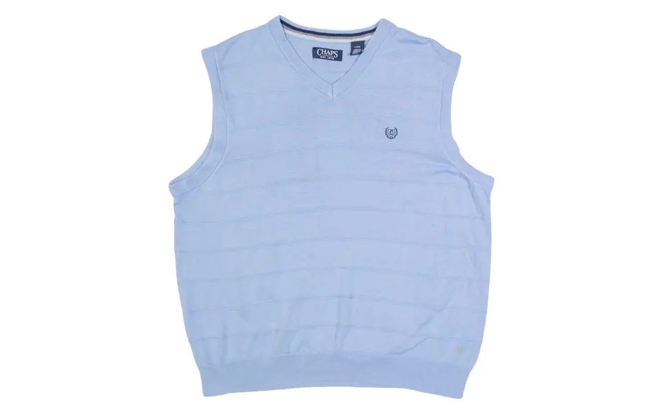 Chaps Mens Patterned Vest Blue Striped V-neck Tight Knit Sleeveless L