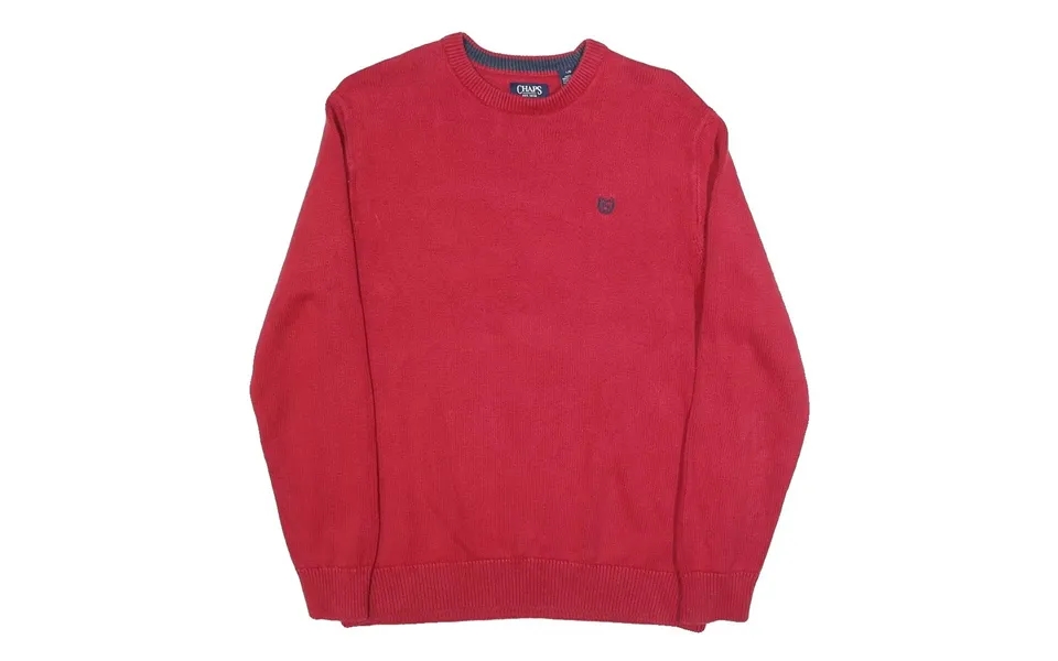Chaps Mens Red Plain Cotton Crew Neck Basic Knit Jumper L Classic Stylish