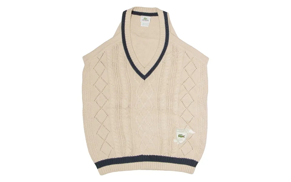 Lacoste Mens Vest Beige V-neck Cable Knit Sleeveless Wool L