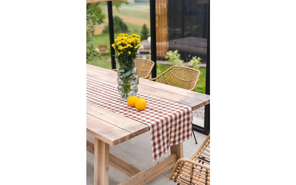 Linen Table Runner In Mocha Gingham Size 50x280 Cm 20x110