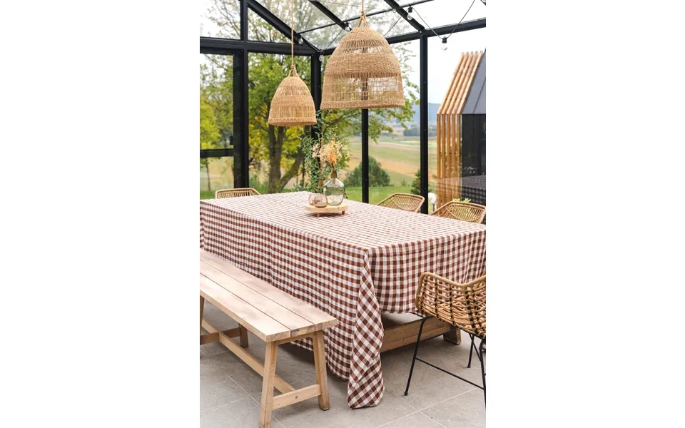 Linen Tablecloth In Mocha Gingham Size 92x92 235x235 Cm