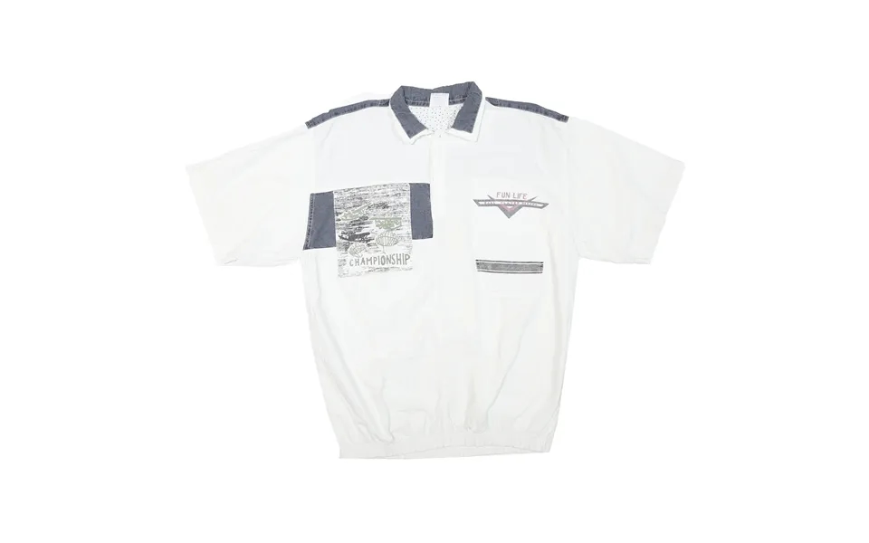 Mens White & Grey Graphic Casual Short Sleeve Polo Shirt L Cotton Summer Top