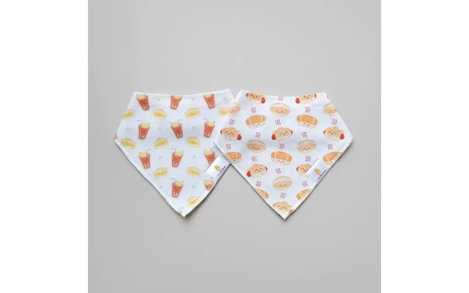 Organic Cotton Bandana Bibs 2pcs Set - Bakery Buns Iced Tea Combo Design Bakery Buns Iced Tea Combo