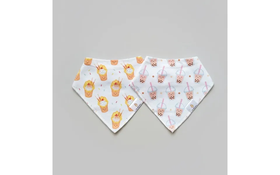 Organic Cotton Bandana Bibs 2pcs Set - Boba & Egg Waffle Design Boba & Egg Waffle
