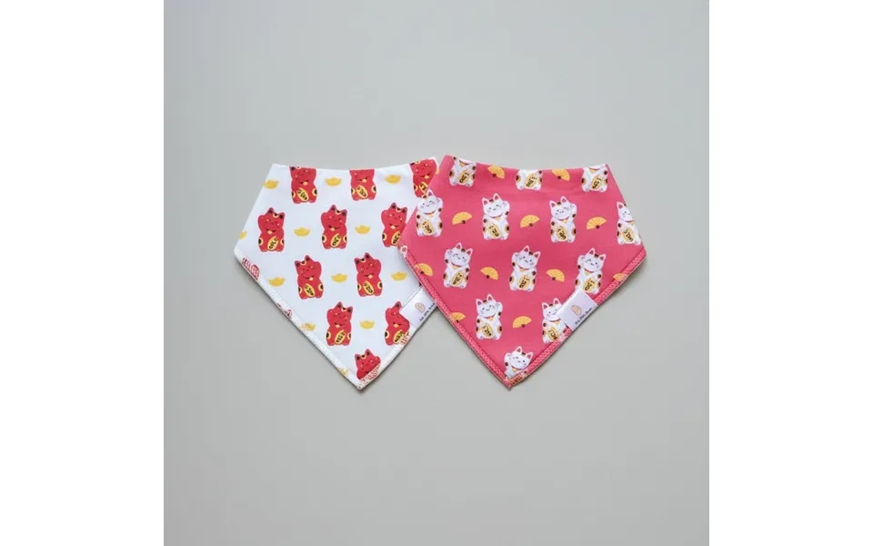 Organic Cotton Bandana Bibs 2pcs Set - Lucky Cat Duo Design Lucky Cat Duo