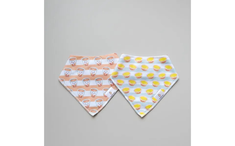 Organic Cotton Bandana Bibs 2pcs Set - Milk Tea Egg Tart Combo Design Milk Tea Egg Tart