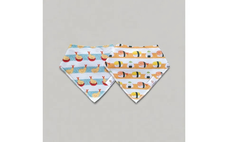 Organic Cotton Bandana Bibs 2pcs Set - Sushi Tempura Design Sushi Tempura