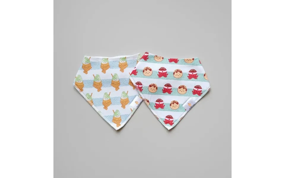 Organic Cotton Bandana Bibs 2pcs Set - Takoyaki Taiyaki Design Takoyaki Taiyaki