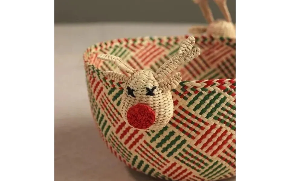 Rudolph Woven Basket Handmade In Iraca Palm For Christmas Decor - Rustic Centerpiece