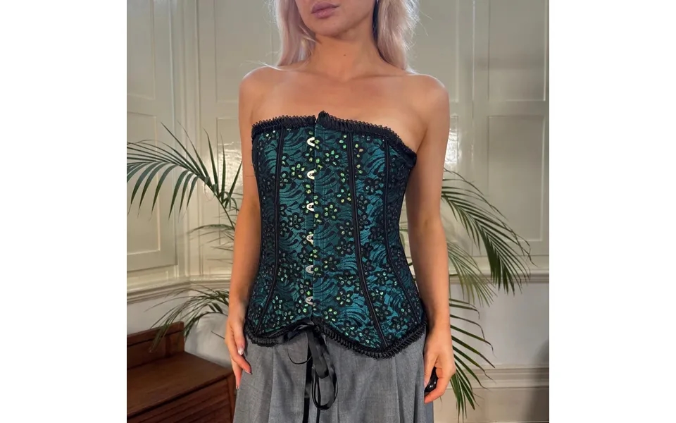 Vaacodor Embroidered Corset - Large Blue Polyester Blend