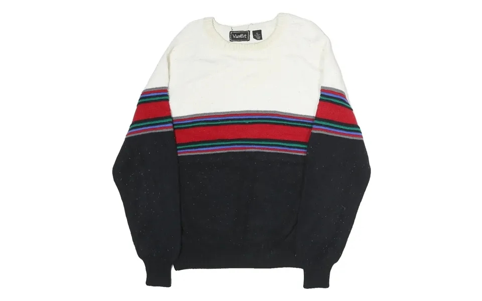 Van Court Womens White Black Red Striped Jumper Crew Neck Basic Knit Xl Wool