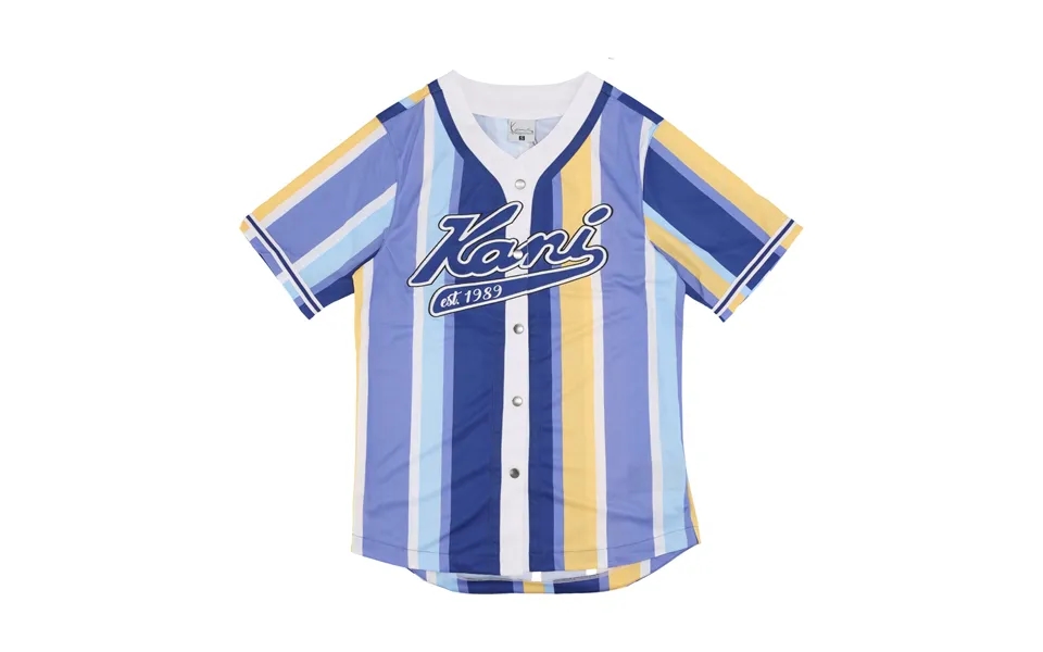 Men's Varsity Striped Baseball Shirt Navy Lilac Yellow