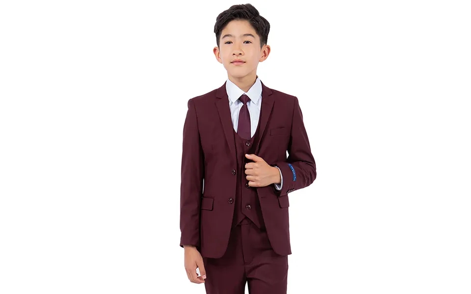 Burgundy Perry Ellis Boy's Wedding Vested Suit