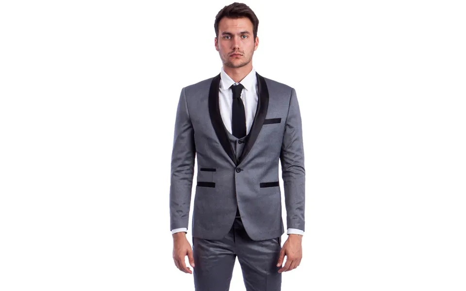 Grey Men's Shawl Tuxedo With One Button Low Cut Vest