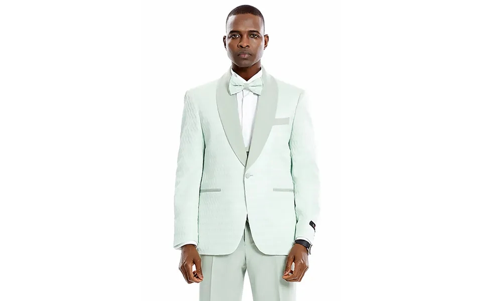 Mint Green Men's Wedding Tuxedo - One Button Vested Honeycomb Lace Design
