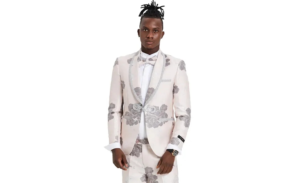 Pink & Silver Paisley Men's Shawl Tuxedo With Lace Trim - One Button Vested