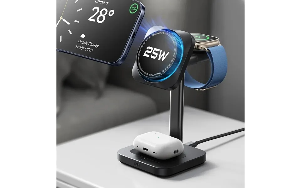 Cryoboost 3-in-1 Magnetic Charging Station 25w, Qi2.2 - Eu Plug Black