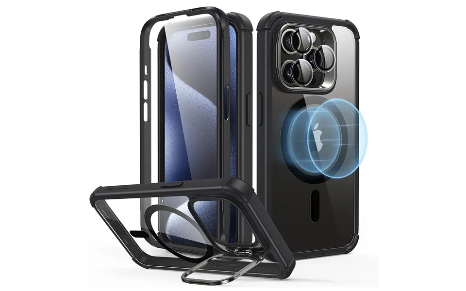 Iphone 15 Pro Armor Tough Case With Stash Stand Halolock - Clear Black