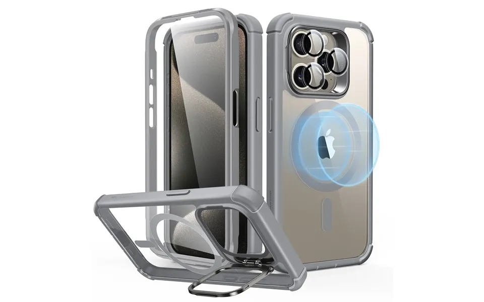 Iphone 15 Pro Armor Tough Case With Stash Stand Halolock - Clear Grey