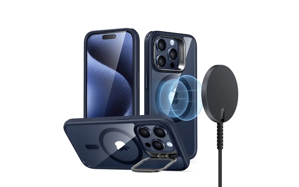 Iphone 15 Pro Snap-and-stand Charging Bundle - Clear Dark Blue